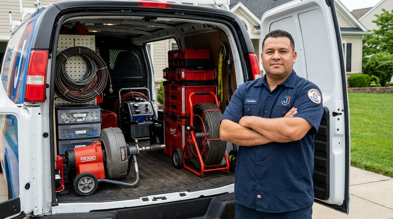 Professional drain cleaning equipment and Johns Plumbing LLC plumber in Fellsmere