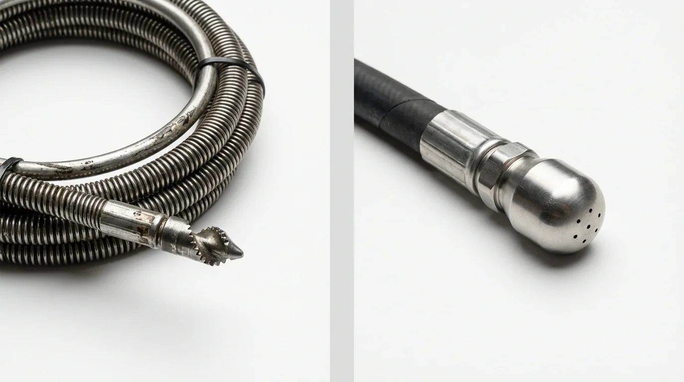 Drain snake cable and hydro jetting nozzle used for drain cleaning in Fellsmere, FL