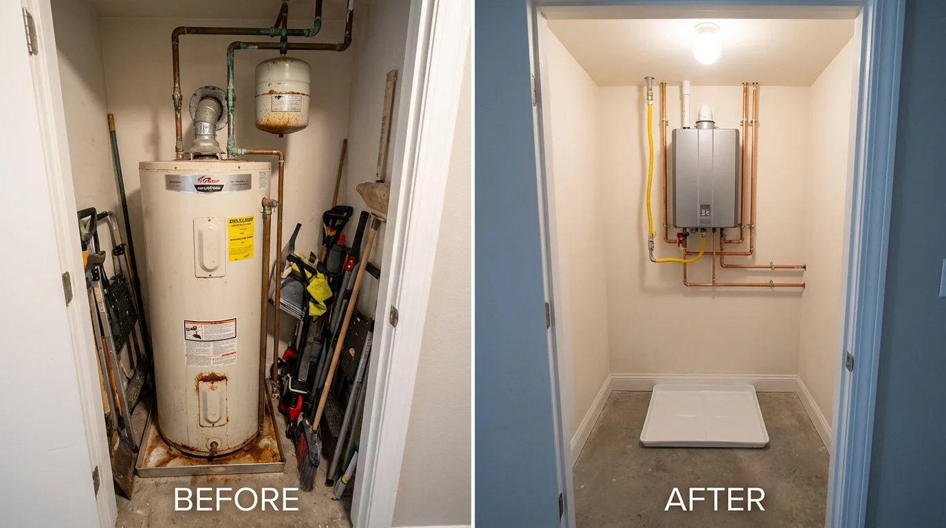 Tank water heater versus wall-mounted tankless unit comparison for Fellsmere, FL homeowners